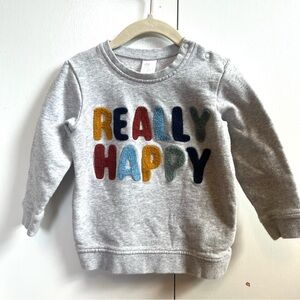 H&M Boys Girls Toddler Size 2-3Y 2T 3T Really Happy Gray Sweatshirt